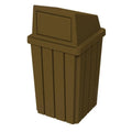 32 Gallon Square Slatted 100% Recycled Plastic Heavy-Duty Commercial Outdoor or Indoor Trash Can with Push Top Lid | Great for Schools and Businesses - Brown