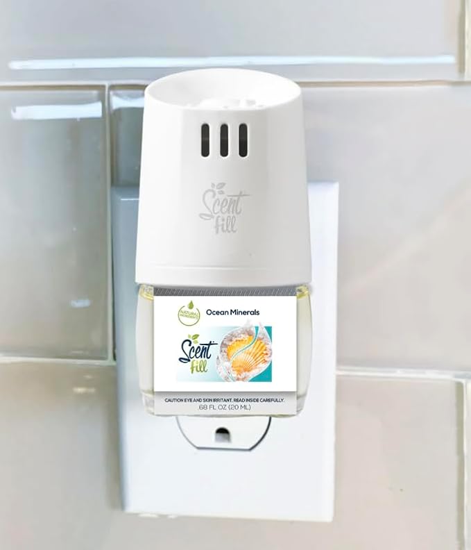 Scent Fill Ocean Minerals Plug in Air Freshener, Scented Oil Refills, 4 Plug In Refills - Air Fresheners for Home, Bathroom, Kitchen, & More - Room Fresheners