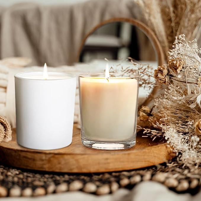 SHOWIN 14 OZ Thick Candle Jars for Making Candles 12 Pcs, 3 Wick Empty Jars with Wood Lids for Candle Making, Sample Container,Matte White