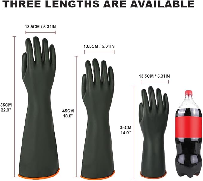 Heavy-Duty Latex Chemical Resistant Gloves - Reusable Long Rubber Dishwashing Gloves with Forearm Protection for Men - Waterproof, Industrial Safety Gear, Acid & Alkali Resistant, Oil-Proof,14“，1 Pair