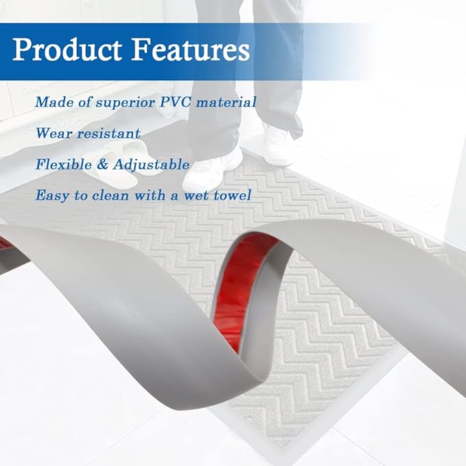 Floor Transition Strip Self Adhesive Carpet & Flooring Transitions Edging Trim Strip PVC Threshold Transitions Suitable for Threshold Height Less Than 3mm (3.3Ft, Gray)