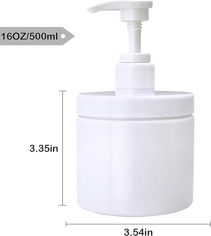 Cosywell Pump Bottle Dispenser Plastic Pump Bottles Refillable Bottles Wide Mouth Jar Style Empty Pump Bottles Bathroom Shower Containers for Lotion Shampoo Conditioner (White, 2X 500ml)