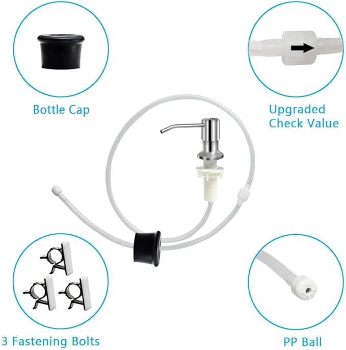 Soap Dispenser for Kitchen Sink, Brushed Nickel Countertop Soap Dispenser Pump, 47" Silicone Extension Tube Connect to The Soap Bottle Directly, Say Goodbye to Frequent Refills (Brushed Nickel)