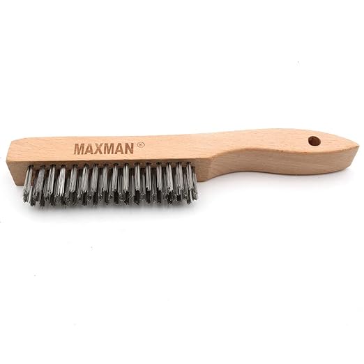 MAXMAN Wire Brush, Heavy Duty Stainless Steel Wire Brushes for Cleaning Rust, Grill Brush, Steel Brush for Paint Removal, Welding, Stiff Bristle Metal Brush with 10" Long Beech Handle, Large, 2Pcs