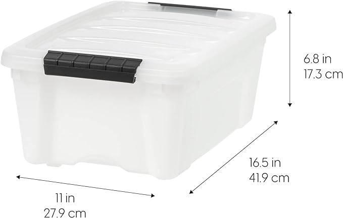 IRIS USA 13 Qt Stackable Plastic Storage Bins with Lids, 6 Pack - BPA-Free, Made in USA - Discreet Organizing Solution, Latches, Durable Nestable Containers, Secure Pull Handle - Pearl