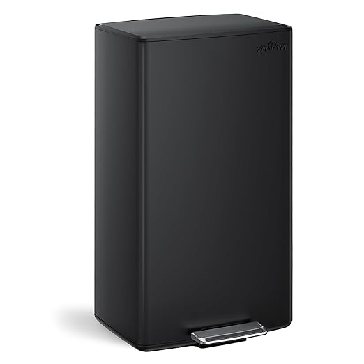 mVm 10.6 Gallon Heavy Duty Step Trash Can with Lid, Foldable Foot Pedal Bin for Kitchen Office Dormitory Home Rooms (Black)