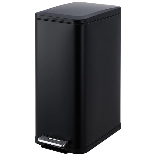 13.2 Gallon / 50L Kitchen Trash Can, Slim Stainless Steel Garbage Can with Removable Inner Bucket, Fingerprint-Proof Step Rubbish Bin with Soft-Close Lid for Narrow Space, Black