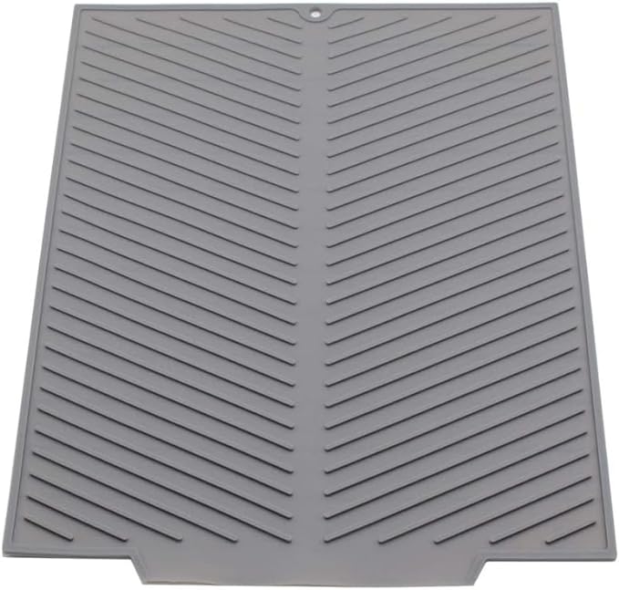 Silicone Dish Draining Mat, Eco Friendly Dish Drying Mat Kitchen Counter Anti-Skid and Heat Insulation Pad, Sink Drainer Mat with Dense Drainage Grooves (L (20"×16"))