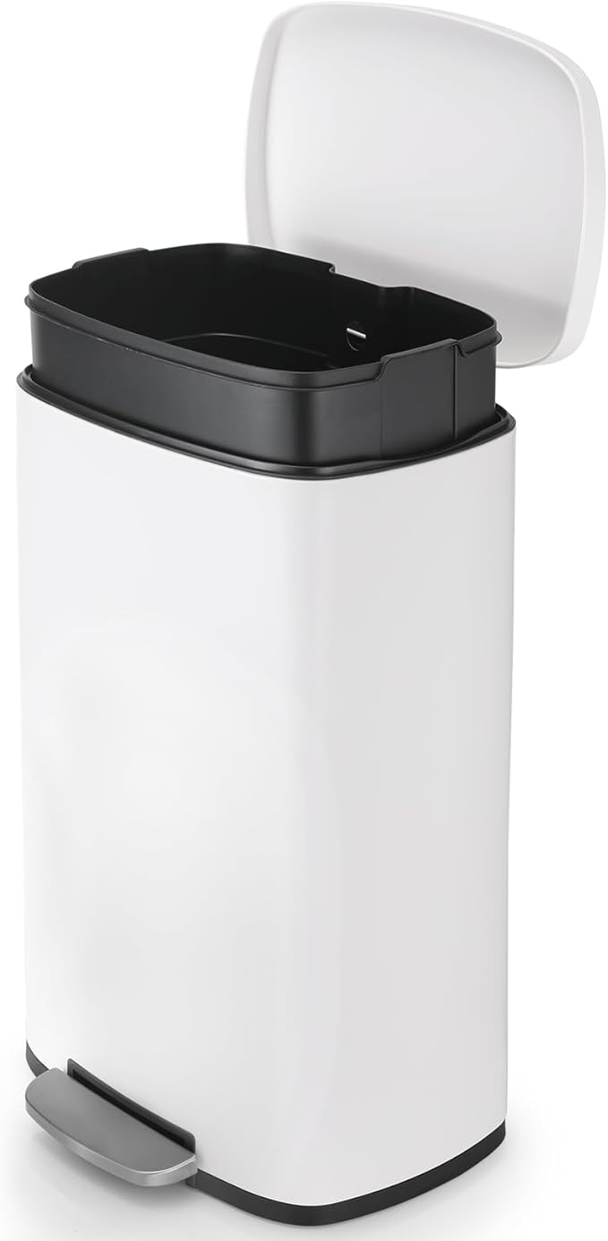 13.2 Gal Kitchen Trash Can, 50L Recycling or Garbage Bin, Brushed Stainless Steel Waste Basket, Soft&Quiet Close Dustbin, with Step-On Pedal, Removable Inner Bucket, for Home, Office, LIving Room