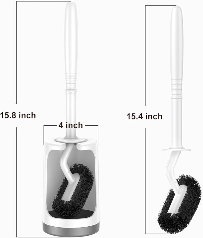 HAMITOR Toilet Bowl Brush Holder Set: Curved Design with Holder for Deep Cleaning Under Rim - Compact Hidden Scrubber for Small Space - Modern RV Bathroom Accessories - White