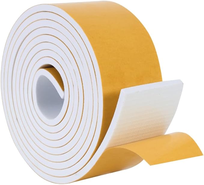 High Density Foam Weather Stripping Door Seal Strip Insulation Tape Roll for Insulating Door Frame, Window, Air Conditioner | Self Adhesive Sealing Weatherstrip (2 in x 1/4 in x 10 Ft, White)