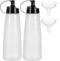 Condiment Squeeze Bottles Ketchup Dispenser 2PCS 16.9 oz Plastic Sauce Squirt Bottle with Cap Lids, Pancake Squirt Bottles for Sauces Liquids Mustard BBQ Dressing Pancake Art,Wide Mouth