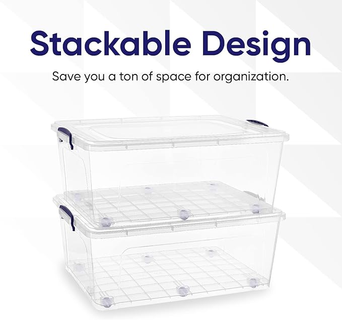 Superio Storage Bins with Lids, Clear Plastic Containers for Organizing, Stackable Totes, BPA Free, Odor Free, Organizer Boxes for Home, and Dorm (2 Pack, 60 Quart)