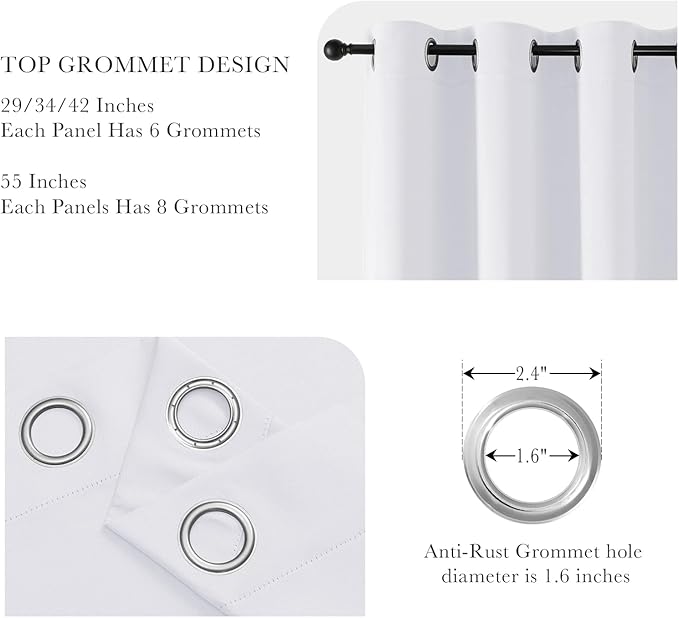PONY DANCE Pure White Short Blackout Curtains for Kitchen 45 Inch Length, Thermal Insulated Grommet Curtains for Bedroom, Black Out Drapes for Bathroom Small Window (2 Panels Set, 34 inches Wide)