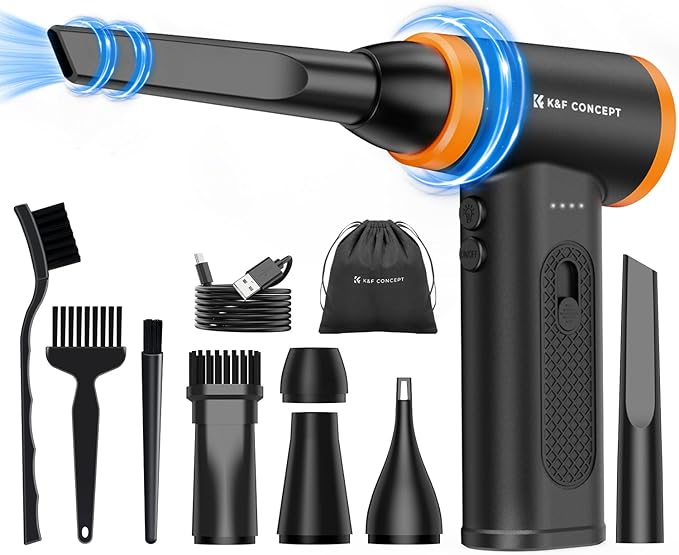 K&F CONCEPT Brushless Compressed Air Duster, 3 Gear Adjustable, 120000 RPM Super Power,Rechargeable&Portable, with Fast Charging, for Deep Computer Clean, Keyboard, Car Dry, Home