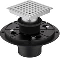 4-3/8 Inch Square Shower Floor Drain Brushed Stainless Steel Drain Kit with Flange, Removable Grid Cover, Hair Strainer