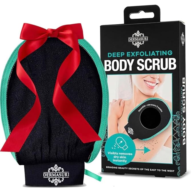 Dermasuri - Deep Exfoliating Glove - Korean Exfoliating Mitt - Reusable Body Scrubber for Shower - Buffs Dry Dead Skin - Keratosis Pilaris Treatment Scrub - Stocking Stuffer Gifts for Women & Men - XL