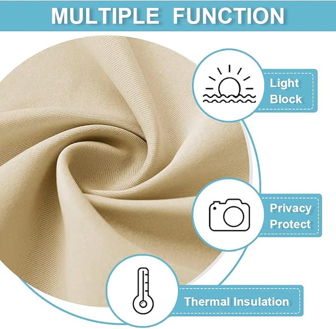 RYB HOME Room Darkening Short Curtains for Small Winow Decor Light Block Thermal Insulated Drapes for Kids Bedroom Bathroom Downstairs Window RV Curtains, 52 x 36, Biscotti Beige, 2 Panels