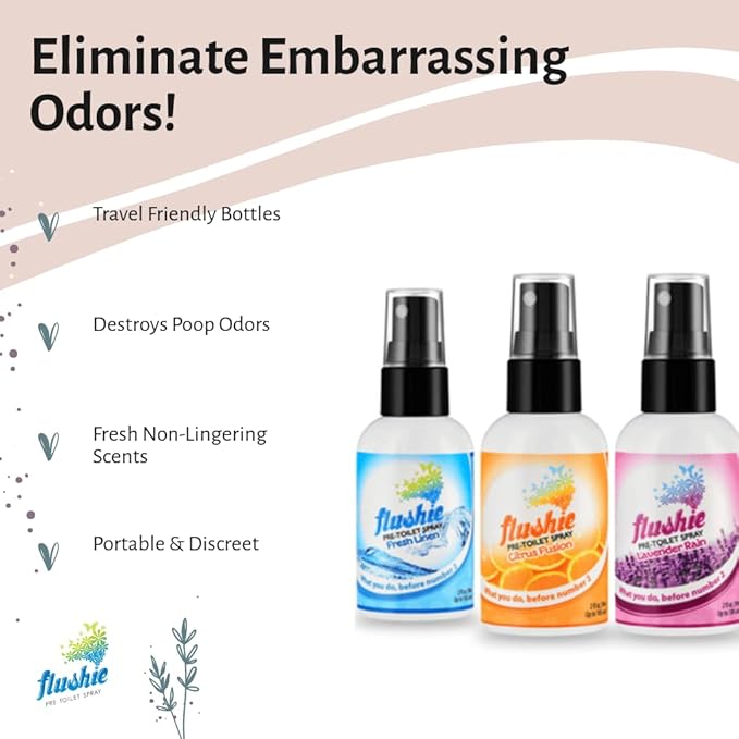 Flushie Pre-Toilet Spray for Poop Travel Size Toiletries Bathroom Spray for Poop Spray for Toilet Deodorizer Traveling Essentials Poop deodorizer Poop Odor eliminator… (Citrus, 1oz 4pack)