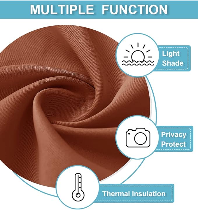 RYB HOME Bathroom Window Curtains - Super Soft Blackout Privacy Curtains for Baby Nursery Bedroom Basement Garege Workshop Kitchen Dining Living Room, W 29 x L 30, Burnt Orange, 2 Pcs