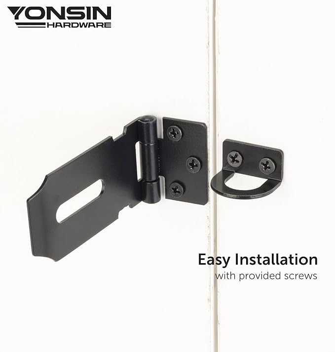 3" Door Padlock Safety Hasp Latch, Door Hasp Clasp Lock Gate Shed Hasp Latch Lock for Door Window Cabinet Pet Cage Toolbox Shed Fence, 304 Stainless Steel, Matte Black Finish, 1 Pack