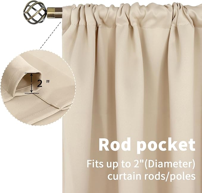 BGment Short Blackout Curtains 40 Inches Length - Rod Pocket Room Darkening Window Drapes for Bedroom Kitchen Bathroom Basement Cafe, Champagne, 2 Panels, 42 x 40 Inch