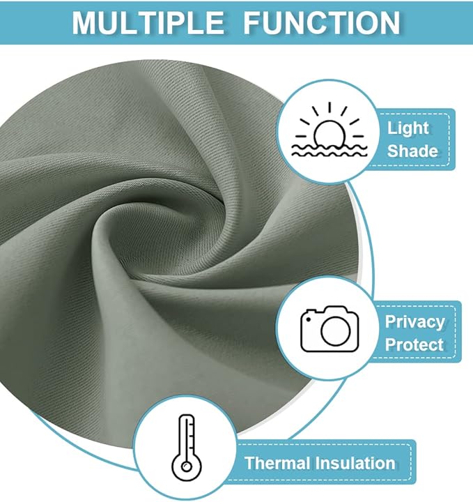 RYB HOME Bedroom Curtains Blackout - Light Block Energy Efficiency Small Window Treatment Drapes for Kitchen Dining Baby Nursery Morden Decor, W 42 x L 63 inch, Sea Green, 2 Panels