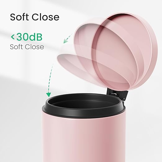 Cesun 1.2 Gallons Small Pink Trash Can, Bathroom Garbage Can with Lid and Foot Pedal, Mini Round Wastebasket for Bathroom, Bedroom, Office, 4.5 Liters / 1.2 Gallons, Pink