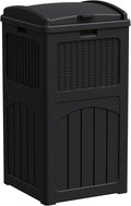Greesum 33 Gallon Outdoor Trash Can with Lid, Waterproof Resin Garbage Bin for Hideaway, Deck, Patio, Dark Black