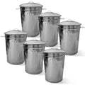 Plexon Round Trash Can 13 Gallon, Vintage Metal Outdoor Trash Can with Lid, Retro Farmhouse Garbage Container, Old School Modern Ash Bucket, Galvanized Steel 6 Pack