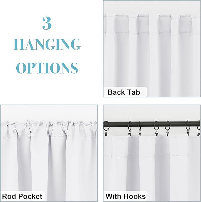 RYB HOME Small Window Curtains - Blackout Insualting Privacy Curtains for Kids Bedroom Kitchen Bathroom Basement Cafe Cabinet Tiers Drapes, 34 Width x 24 Length, 2 Panels, Pure White