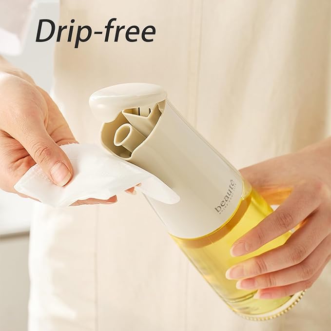 17oz Glass Oil Dispenser for Kitchen, Auto Flip、Non-Drip、Leak Proof, Oil Bottles for Kitchen, Vinegar Dispenser, Cooking Glass Bottle with 500ml (Grayish White)
