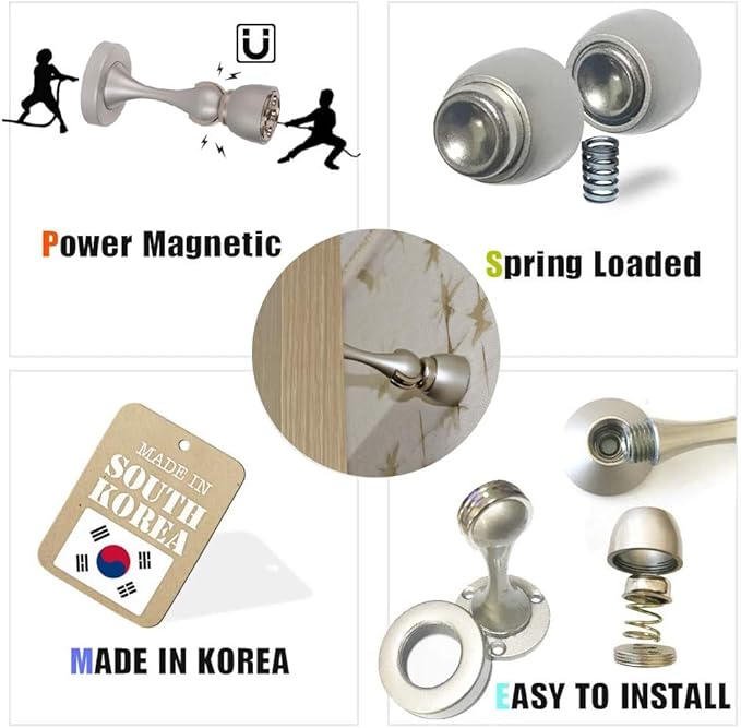 Magnetic Door Stop, Stainless Steel, Magnetic Door Catch, Door Holder, Door Stops, Wall Mounted, Floor Mounted, Door Banging Prevention (Large x 2pack, Brown)