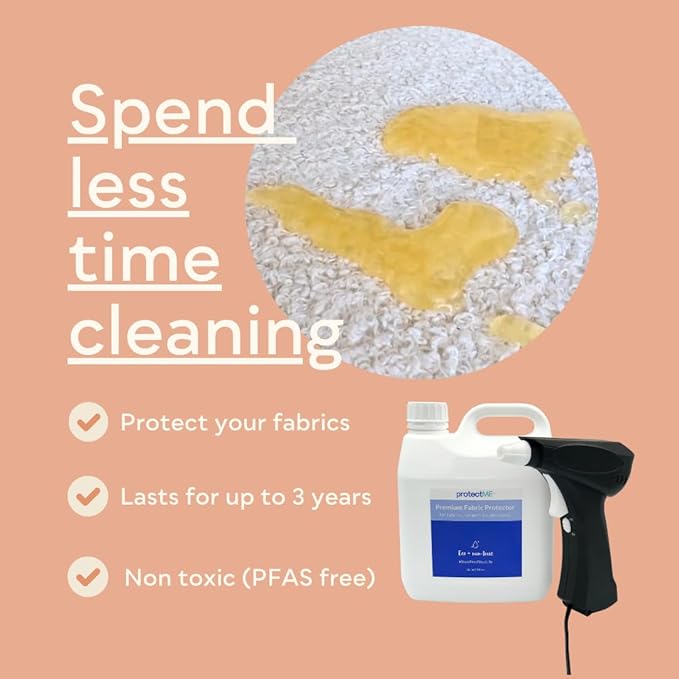 Fabric Protector and Stain Resistant Spray - Upholstery Fabric Spray for Stain Guard for Carpet, Shoes, Couch, Sofa - Non Toxic Water Based Furniture Protector - 84.5 Fl. Oz. +Sprayer