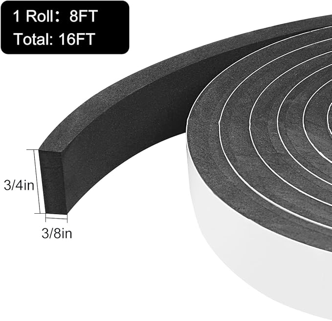 2 Rolls Weather Stripping Door Seal, 3/4'' W x 3/8'' T Foam Tape Close Cell, Single Sided Weather Strip for Door or Window, (Total 16.5 Feet Long)…