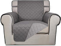 PureFit Reversible Quilted Sofa Cover, Water Resistant Slipcover Furniture Protector, Washable Couch Cover with Non Slip Foam and Elastic Straps for Kids, Dogs, Pets (Chair, Gray/Light Gray) Small