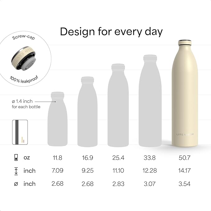LARS NYSØM Stainless Steel Insulated XL Water Bottle 12oz 17oz 25oz 34oz 51oz | Insulated Thermo Flask for Hot and Cold Beverages | Leakproof Drinking Bottle (Berry Red, 50.7 oz)
