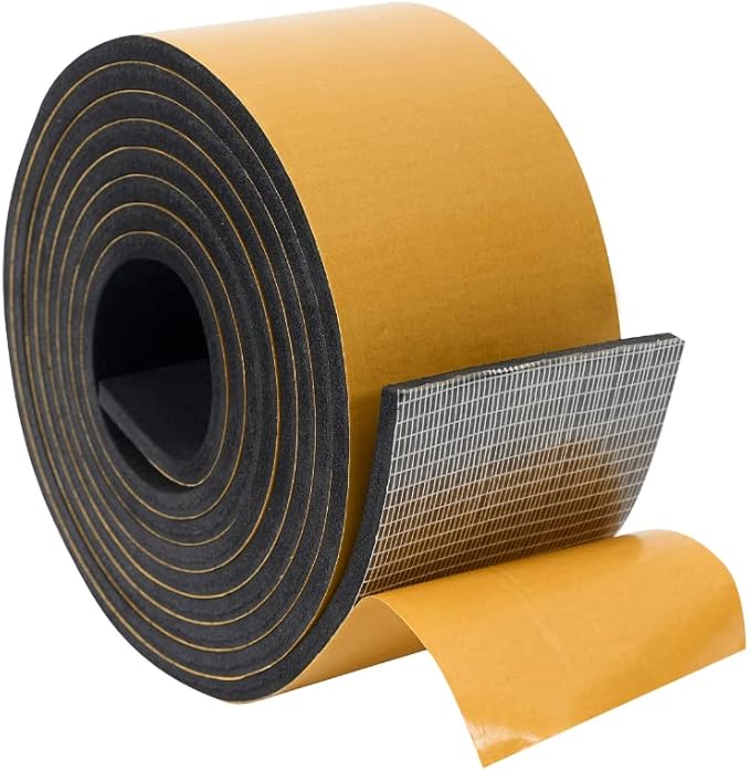 High Density Foam Weather Stripping Door Seal Strip Insulation Tape Roll for Insulating Door Frame, Window, Air Conditioner | Self Adhesive Sealing Weatherstrip (4 in x 1/4 in x 10 Ft, Black)