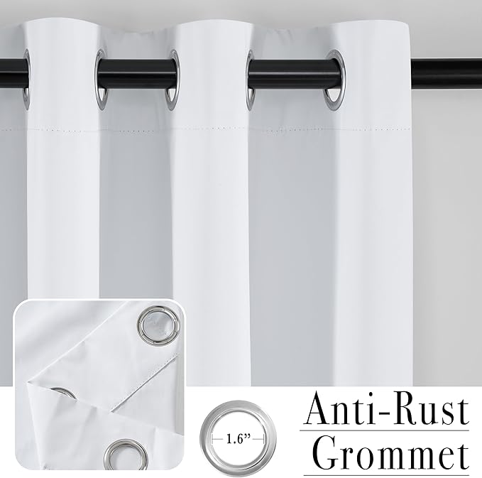 PONY DANCE White 100% Blackout Short Curtains for Kitchen Over Sink 45 inch Long 2 Panels Set, Black Out Small Window Curtains for Bathroom, Thermal Insulated Half Window Cafe Drapes, 42" W x 45" L