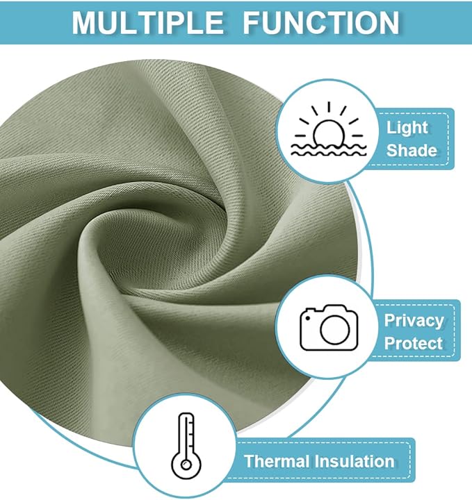 RYB HOME Short Curtains 45 inch 2 Panels Set, Room Darkening Small Window Drapes Thermal Insulated Cafe Curtains for Kitchen Dorm Transit Van, W 29 x L 45 inch, Sage Green