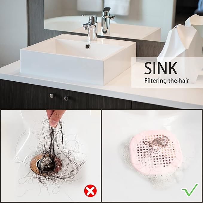2 Pack Drain Hair Catcher Silicone Shower Drain Protector Sink Drain Strainer Hair Stopper for Shower Kitchen Bathroom Tub Teal