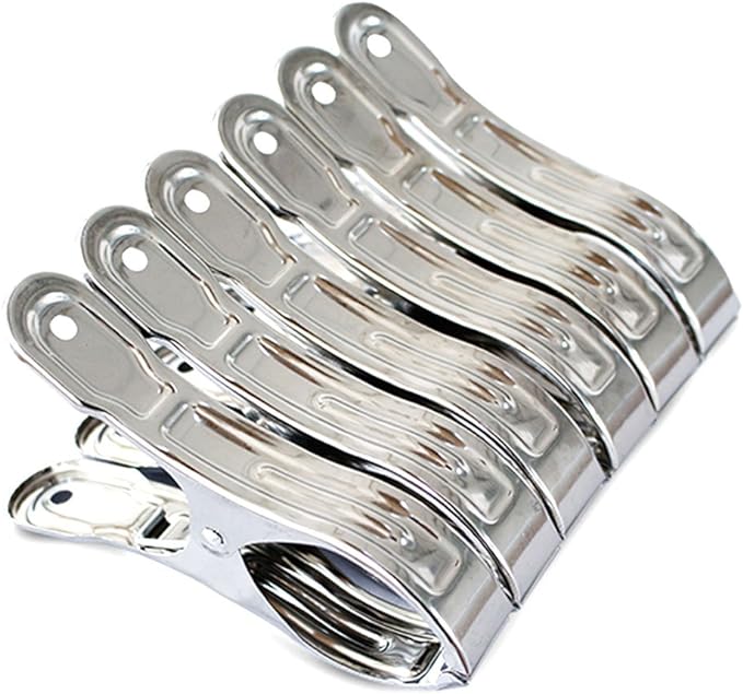 Large Heavy Duty Metal Clothespins 6 Packs Stainless Steel Clothespin,Big Beach Chair Towel Clips,Clamp for Quilt,Outdoor Light Clips