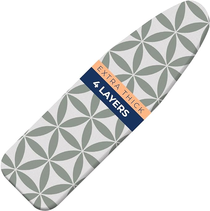 Ironing Board Cover and Pad Extra Thick Heavy Duty Padded 4 Layers Non Stick Scorch and Stain Resistant 15x54 and 3 Fasteners Elastic Edge with Bonus Protective Scorch Mesh Cloth