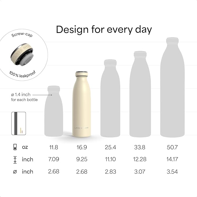 LARS NYSØM Stainless Steel Insulated Water Bottle 12oz 17oz 25oz 34oz 51oz | Insulated Thermo Flask for Hot and Cold Beverages | Leakproof Drinking Bottle (Mocha Brown, 17oz)