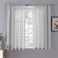 Tollpiz Short Sheer Curtain Linen Textured Bedroom Curtains Sheer Light Filtering Rod Pocket Voile Curtain for Living Room, 54 x 54 inches Long, Silver Grey, Set of 2 Panels