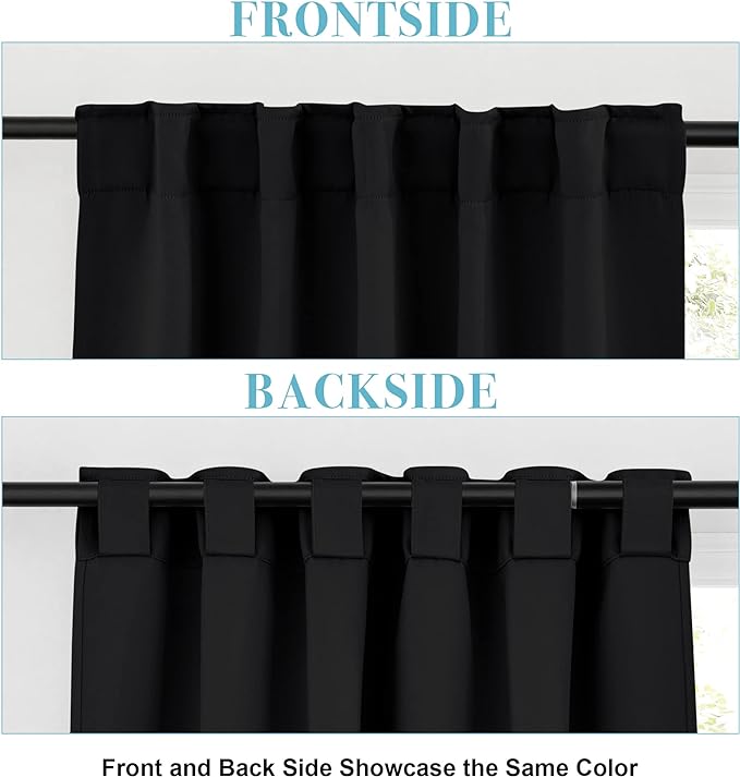RYB HOME Small Window Curtains - Blackout Insualting Privacy Curtains for Kids Bedroom Kitchen Bathroom Basement Cafe Cabinet Tiers Drapes, 34 Width x 24 Length, 2 Panels, Black