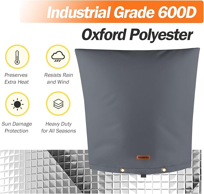 TOHONFOO Backflow Preventer Pipe Insulation Cover (5°F) - Irrigation Sprinkler Valve Insulated Pouch - Water Well Pump Cover - Sturdy 5 Layers for Winter Freeze Protection, 24" W x 26" H, Grey