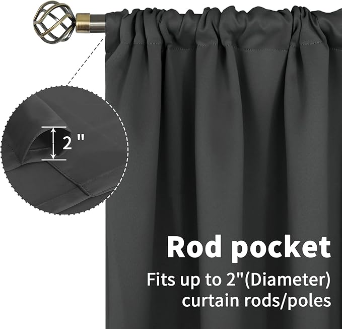 BGment Dark Grey Half Window Curtains 30 Inches Length for Kitchen Cafe Window - Rod Pocket Small Drapes Privacy Darkening for Bathroom Basement Rv Over Sink, 2 Panels, 29 x 30 Inch