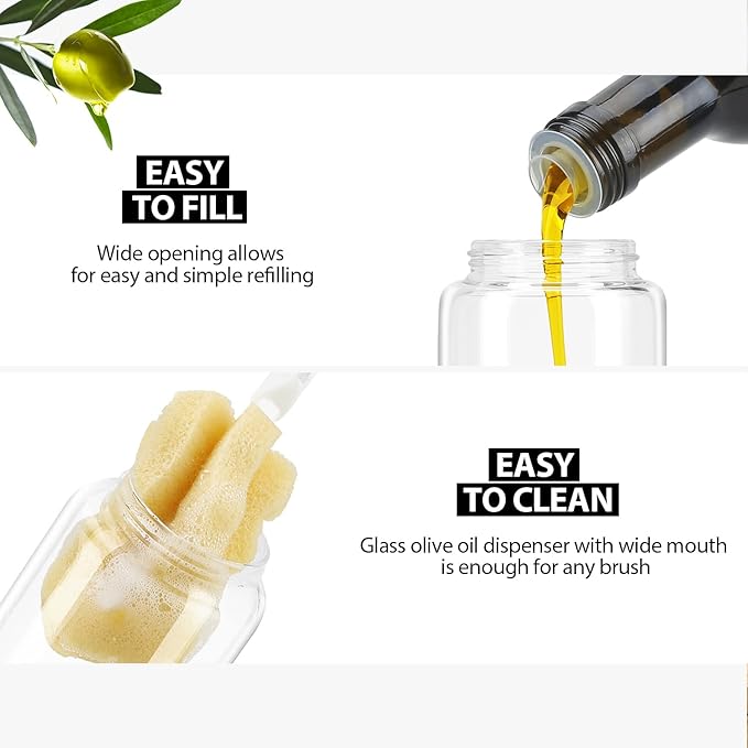Aelga Olive Oil Dispenser - 14 OZ Glass Oil and Vinegar Dispenser Bottles Set for Kitchen No Drip-Set of 2