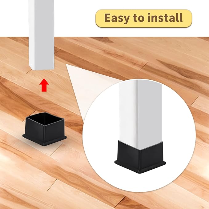 Flyshop Flexible Anti-Scratch PVC Patio Chair Table Leg Caps Tips Floor Protectors Square Furniture Covers, 20pcs, Black, 50 mm x 50 mm, 2" x 2"